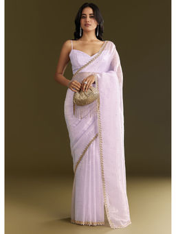 KALKI FASHION - Light Lavender Tissue With Cut Dana Beads Scallop Border Saree With Unstitched Blouse