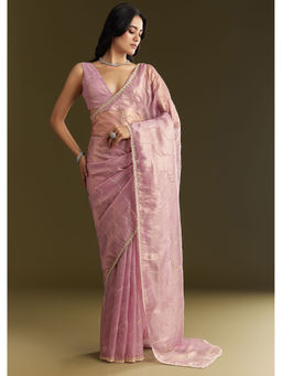 KALKI FASHION - Lavender Tissue with Moti and Cut Dana Scallop Border Saree with Unstitched Blouse
