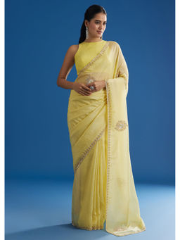 KALKI FASHION - Crushed Tissue with Cut Dana and Sequins Scallop Border Saree with Unstitched Blouse
