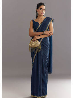KALKI FASHION - Midnight Crushed Tissue with Cut Dana Scallop Border Saree with Unstitched Blouse