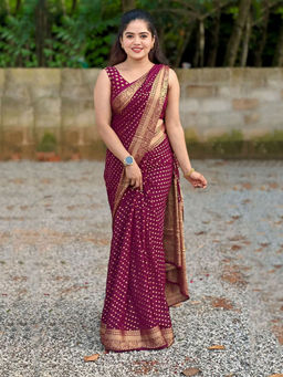 Anjaneya Sarees - Maroon Woven Designer Banarasi Silk Kanjivaram Saree with Unstitched Blouse