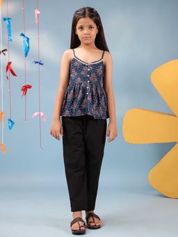 Rain & Rainbow - Blue Shoulder Straps Floral Top & Pant