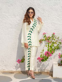 LABEL APURVA - Ivory Leaf Embroidered Co-Ord Set