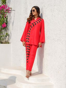 LABEL APURVA - Red Leaf Embroidered Co-Ord Set