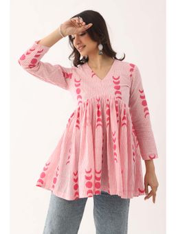 VASTRITO - Gulaabi Sanganeri Organic Cotton Top