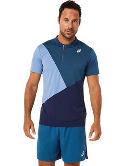 ASICS - Court Color Block Polo Blue Men Tennis T-shirts
