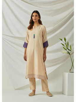 SMRITI GUPTA - Sand Chanderi Kurta and Pants Set (Set of 2)