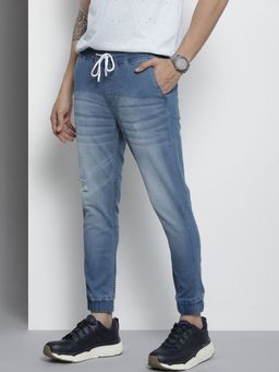 The Indian Garage Co - Men Slim Fit Solid Mid-Rise Stretchable Denim Joggers