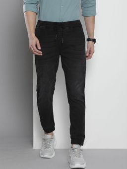 The Indian Garage Co - Black Men Slim Fit Solid Mid-Rise Stretchable Denim Joggers