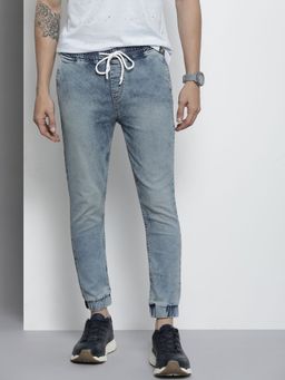 The Indian Garage Co - Men Slim Fit Solid Mid-Rise Stretchable Denim Joggers