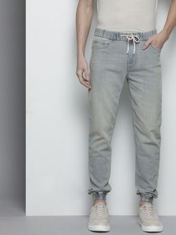 The Indian Garage Co - Men Slim Fit Solid Mid-Rise Stretchable Denim Joggers