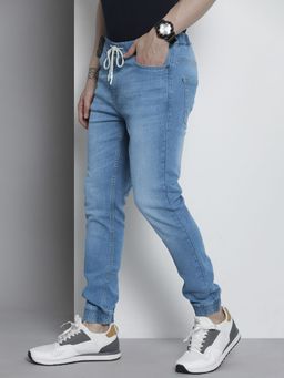 The Indian Garage Co - Men Slim Fit Solid Mid-Rise Stretchable Denim Joggers