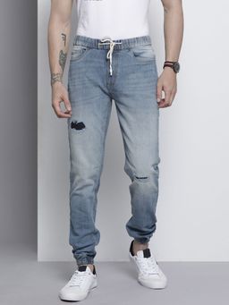The Indian Garage Co - Men Slim Fit Solid Mid-Rise Stretchable Denim Joggers