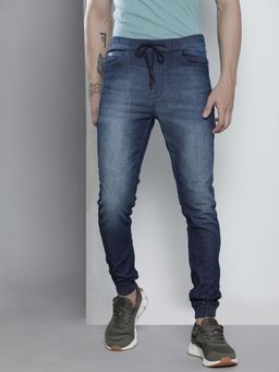 The Indian Garage Co - Men Slim Fit Solid Mid-Rise Stretchable Denim Joggers