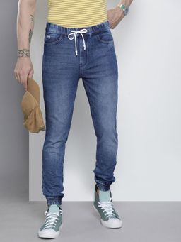 The Indian Garage Co - Men Slim Fit Solid Mid-Rise Stretchable Denim Joggers