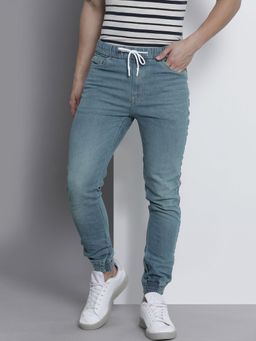 The Indian Garage Co - Men Slim Fit Solid Mid-Rise Stretchable Denim Joggers