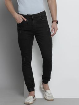 The Indian Garage Co - Men Slim Fit Solid Mid-Rise Stretchable Denim Joggers