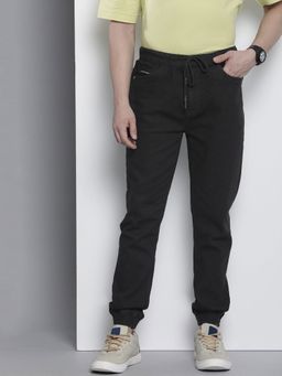 The Indian Garage Co - Men Slim Fit Solid Mid-Rise Stretchable Denim Joggers