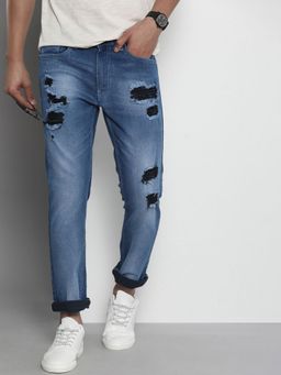 The Indian Garage Co - Men Slim Straight Fit Solid Mid-Rise Stretchable Jeans