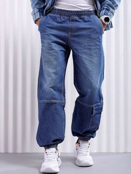 The Indian Garage Co - Men Loose Fit Solid Mid-Rise Stretchable Denim Joggers