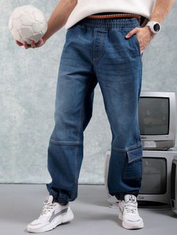 The Indian Garage Co - Men Loose Fit Solid Mid-Rise Stretchable Denim Joggers