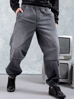 The Indian Garage Co - Men Loose Fit Solid Mid-Rise Stretchable Denim Joggers