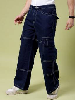 The Indian Garage Co - Men Baggy Solid Mid-Rise Cargo Denim