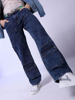 The Indian Garage Co - Men Baggy Solid Mid-Rise Carpenter Utility Denim