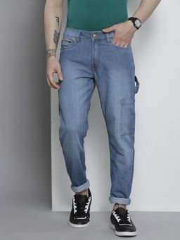 The Indian Garage Co - Men Regular Fit Solid Mid-Rise Cargo Denim