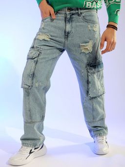 The Indian Garage Co - Men Relaxed Fit Distressed Mid-Rise Cargo Denim