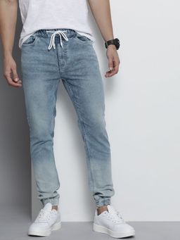 The Indian Garage Co - Men Slim Fit Overdyed Mid-Rise Stretchable Denim Joggers