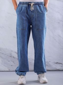 The Indian Garage Co - Men Relaxed Fit Solid Mid-Rise Denim Joggers