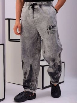 The Indian Garage Co - Men Loose Fit Solid Mid-Rise Denim Joggers