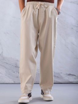 The Indian Garage Co - Off White Men Loose Fit Solid Mid-Rise Denim Pant