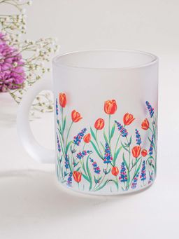 Strokes by Namrata Mehta - Tulips And Lavender Frosted Glass Mug
