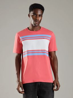 Tommy Hilfiger - Striped Regular Fit Cotton Coral T-Shirt