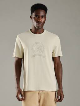 Tommy Hilfiger - Embroidered Logo Regular Fit Cotton Beige T-Shirt