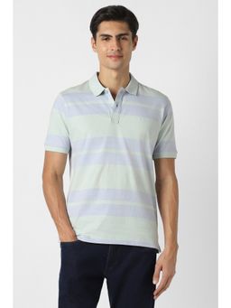 Peter England - Men Light Blue Stripe Polo T-Shirt