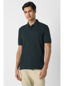 Peter England - Men Navy Textured Navy Blue Polo T-Shirt