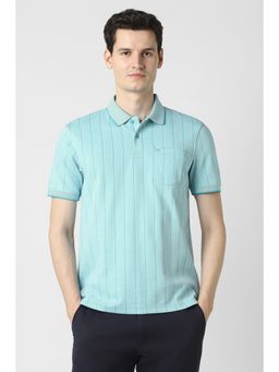 Peter England - Men Light Blue Stripe Polo T-Shirt