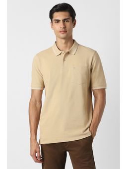 Peter England - Men Beige Solid Polo T-Shirt