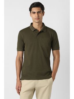 Peter England - Men Olive Solid Olive Polo T-Shirt
