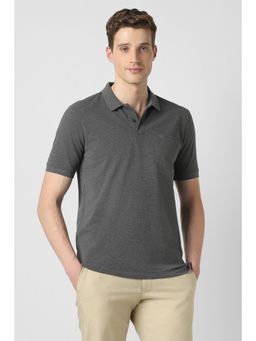 Peter England - Men Grey Solid Grey Polo T-Shirt
