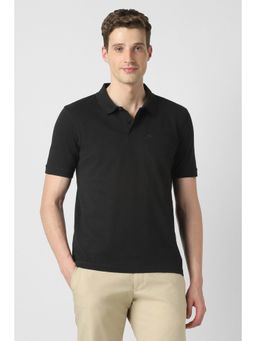 Peter England - Men Black Solid Polo T-Shirt