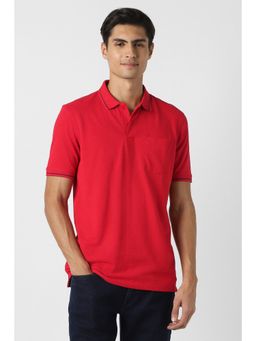 Peter England - Men Red Textured Red Polo T-Shirt