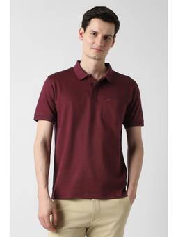 Peter England - Men Maroon Solid Polo T-Shirt