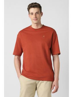 Peter England - Men Rust Solid Crew Neck Rust T-Shirt