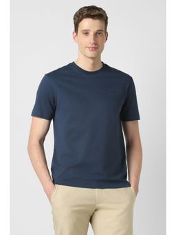 Peter England - Men Solid Crew Neck Navy Blue T-Shirt
