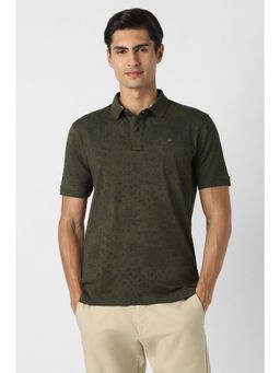 Peter England - Men Olive Print Polo T-Shirt
