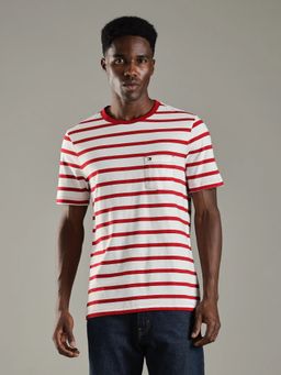 Tommy Hilfiger - Striped Regular Fit Cotton Red T-Shirt